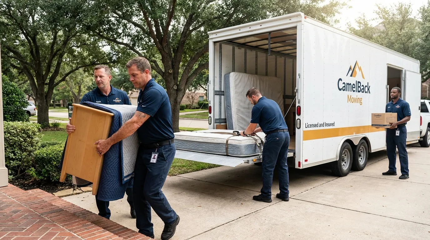 Crew loading residential truck for cross-state move from Clio, MI