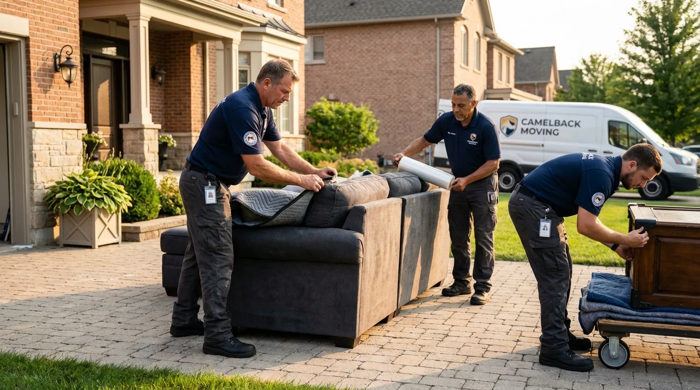 Large estate moving crew wrapping furniture in Clio, MI